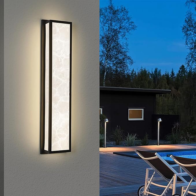 Outdoor Wall Light LED 32W Modern Exterior Wall Sconce with Resin Shade - 32.8in Rectangle Waterproof Porch Lighting Fixture IP65 for GarageFront DoorPatio
