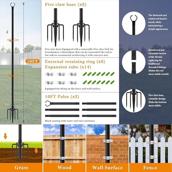 10 Pack String Light Poles10 Ft Light Poles for Outside String LightsOutdoor Lights Pole with ForkMetal Poles Stand for Patio Deck Backyard (10FT 10 Pack)