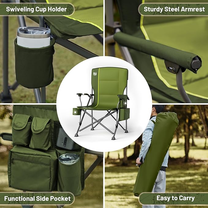 TIMBER RIDGE Oversized Folding Camping Chair High Back Heavy Duty for Adults Support up to 500lbs with Cup Holder Side Pocket Cooler Bag