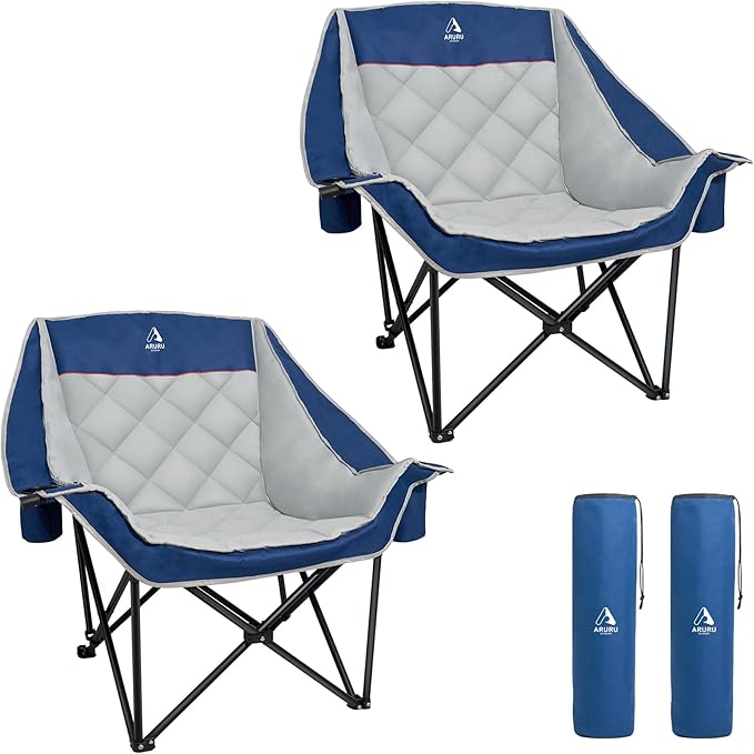 Oversized XL Camping Chair for Adults Heavy Duty | 450LBS Support Padded Folding Lawn Chairs with Side Pocket Cup Holder Cooling Bag for Outdoor Sports Garden Beach Fishing