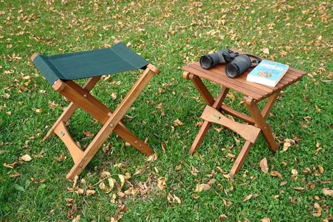 BYER OF MAINE Pangean Folding Stool – Canvas Camp &amp Wood Camp Stool for Portable &amp Outdoor Seating in Forest Green