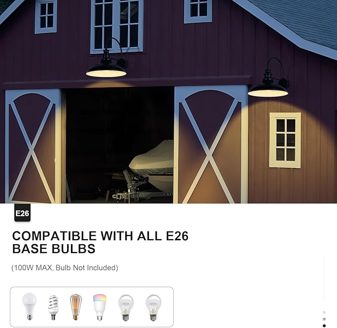 Outdoor Barn Light Fixture 16 Inch Large Dome Farmhouse Exterior Wall Mount Light Rustic Wall Sconce Indoor Wall Lighting Fixture Industrial Black White Lantern for Porch 1 Pack