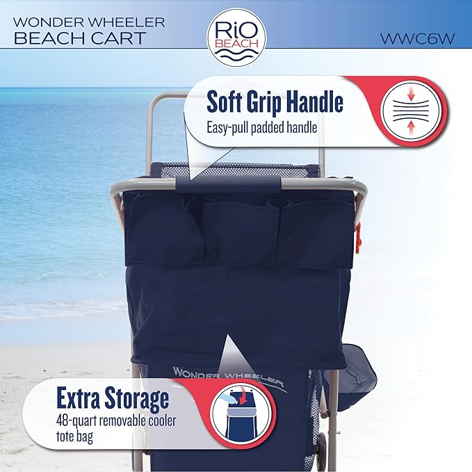 Rio Beach Wonder Wheeler Deluxe Utility Lawn and Beach Foldable Cart Blue Print