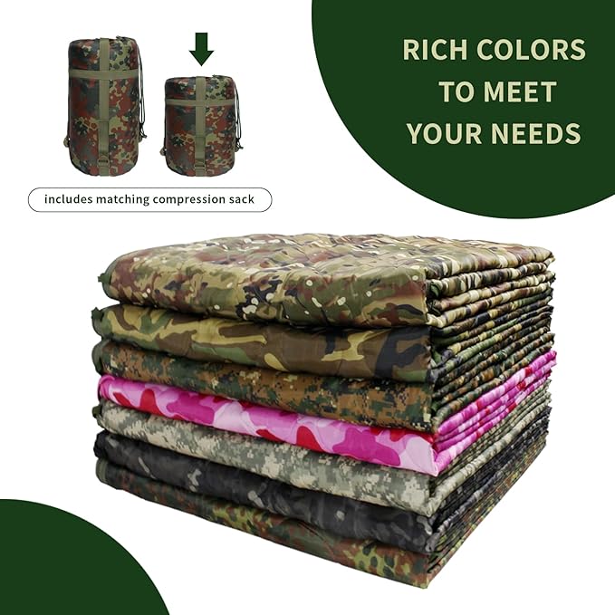 GRVCN Military Blanket - Camping Sleeping Bag with Zipper Poncho Liner Thermal Insulated Blanket Lightweight Portable Outdoor Hiking Survival Compression Carry Bag