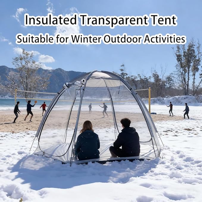 2 Person Transparent Sports Tent 360° Panoramic View Windproof Portable Outdoor Clear Bubble Tent for Winter Camping Fishing and Sports Activities