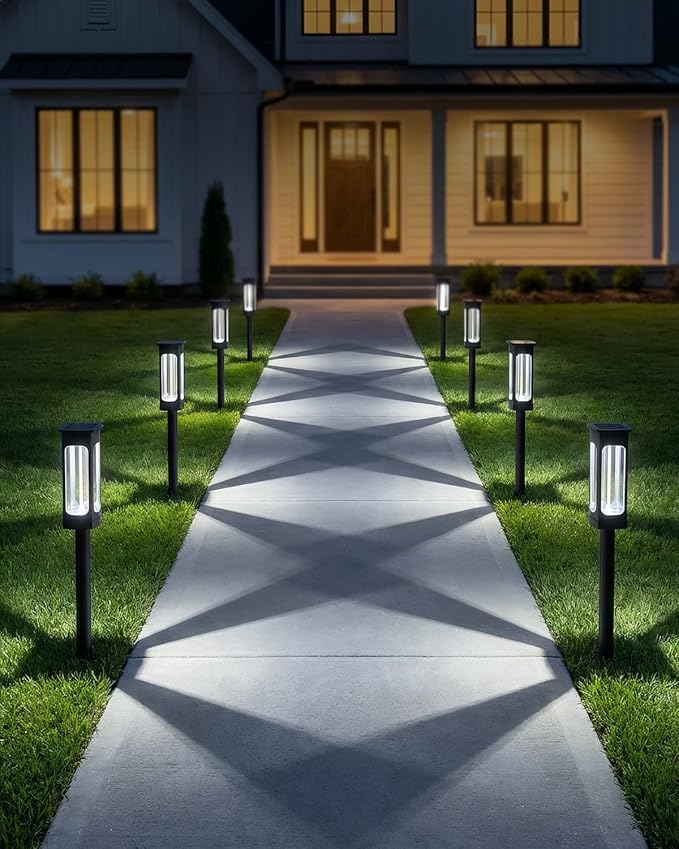 Solar Pathway Lights Outdoor 6 Pack Upgraded Brighter 6 Inch extended filament Solar Garden Lights Waterproof Up to 15 Hrs Lighting for Yard Garden Walkway Driveway Landscape Patio Decor （White）