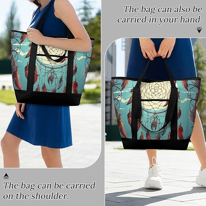 Insulated Shopping BagLarge Reusable Cooler Bags Catch Dream Net Printed Foldable Shopping BagTravel Waterproof Shoulder Bag