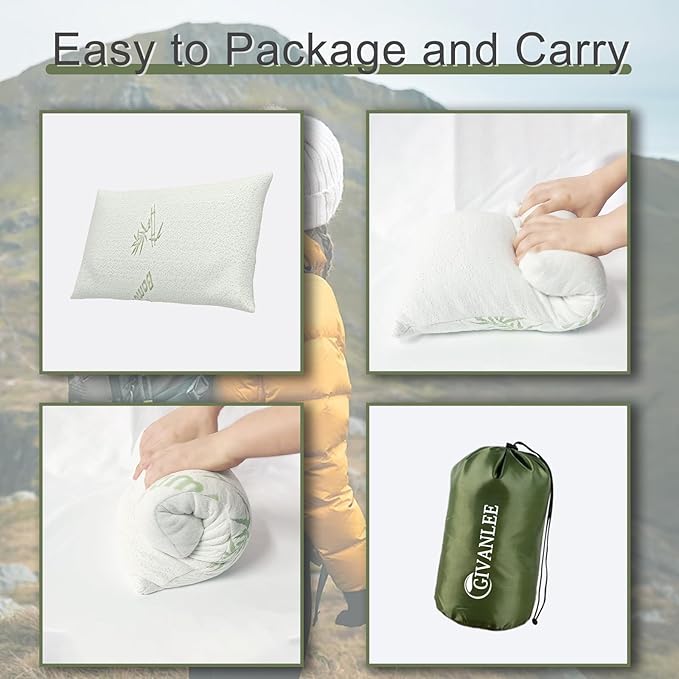 4 Pack Camping Pillow for SleepingShredded Memory Foam Travel Pillow Compact &amp Packable with Storage BagSoft CoverSmall Pillow for Backpacking Hiking Gear &amp Accessories
