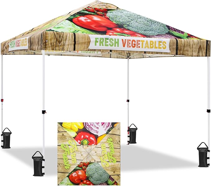 EAGLE PEAK Pop Up Canopy Tent with Wheeled Carry Bag 8 Stakes 4 Ropes 4 Weight Bags Easy Set Up Tent Canopy 10x10 ft 100sqft of Shade Vegetable Stand