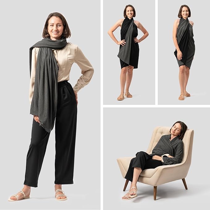 16-in-1 Compact Travel Blanket with Bag – Reversible Ultra Soft Bamboo Airplane Blanket with Hidden Pocket – Packable for Flights &amp Travel Essentials (Semi-Weighted Double Layer)