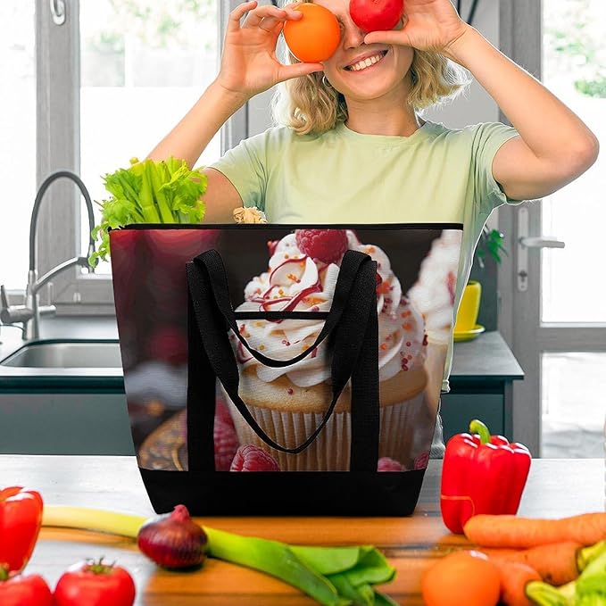 Insulated Shopping BagLarge Reusable Cooler Bags Cupcake Dessert Printed Foldable Shopping BagTravel Waterproof Shoulder Bag