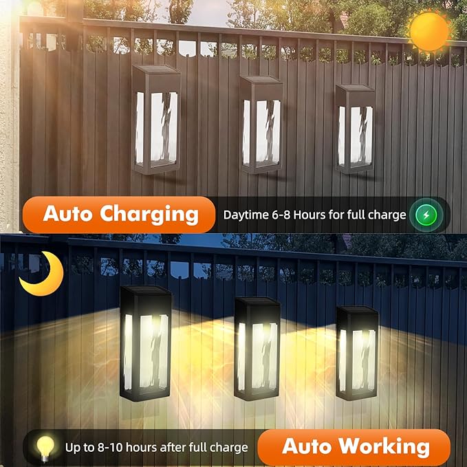 Solar Outdoor Lights 4 Pack Textured Glass Solar Wall Lights for Yard Fence Porch and Garage with 2 Modes Body in Aluminum and Waterproof