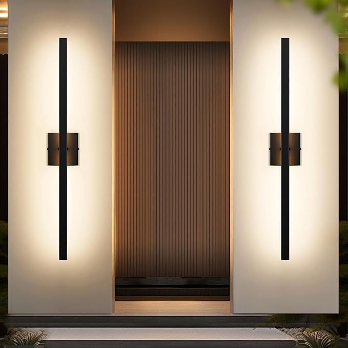 BesLowe 2-Pack 31.75inch Long Outdoor Wall Lights Modern LED Exterior Lighting Fixtures Wall Mount Waterproof Porch Lights Outdoor Wall Sconces Black Outside Lights for House Front Door Garage