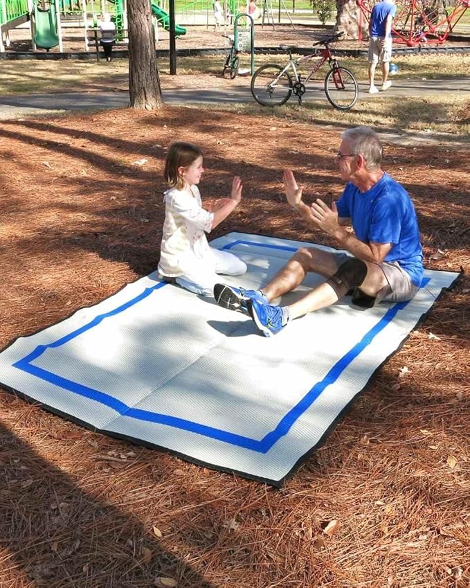 Mountain Mat 5x7 Solid Blue RV Patio Mat – Extra Thick 5mm Recycled Poly Rug – Heavy-Duty Waterproof Reversible – Premium Camping Mat for Deck Patio Beach (Blue NO Carry Bag 5'x7')