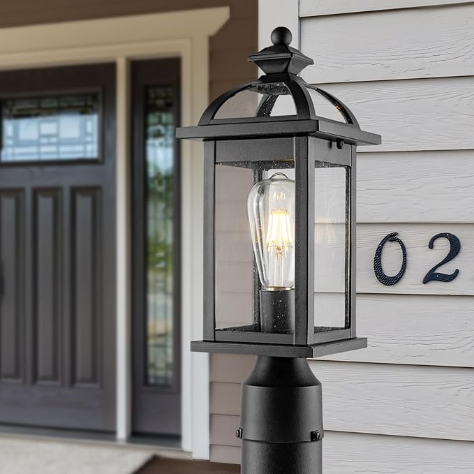 Darkaway Outdoor Post Lights Lamp Posts Outdoor Lighting Waterproof Aluminum Post Lights Exterior Light Fixtures with GlassFence Pole Lights for Yard Patio Garage （2 Pack）