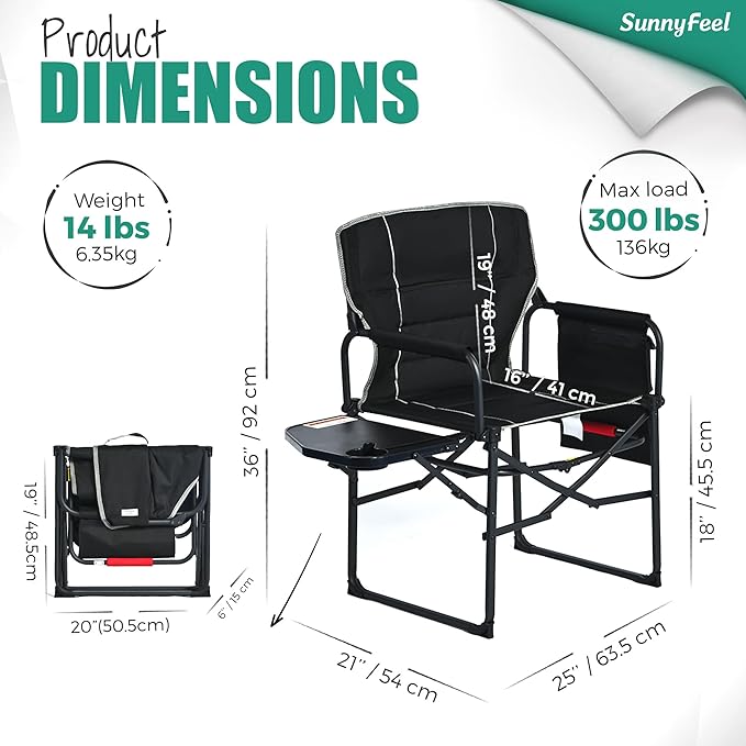 SUNNYFEEL Camping Directors Chair Heavy DutyOversized Portable Folding Chair with Side Table Pocket for Beach FishingTripPicnicLawnConcert Outdoor Foldable Camp Chairs