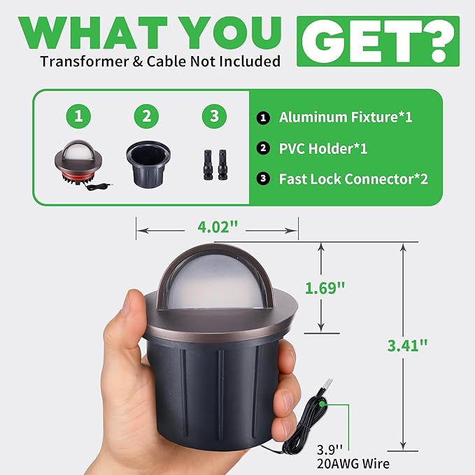 Low Voltage 3000K Ground Well Lights 8 Pack 6W 420LM LED 12V In-Ground Landscape Lights IP67 Waterproof Aluminum Oil-Rubbed Bronze Single-Side Lighting for Backyard Wall