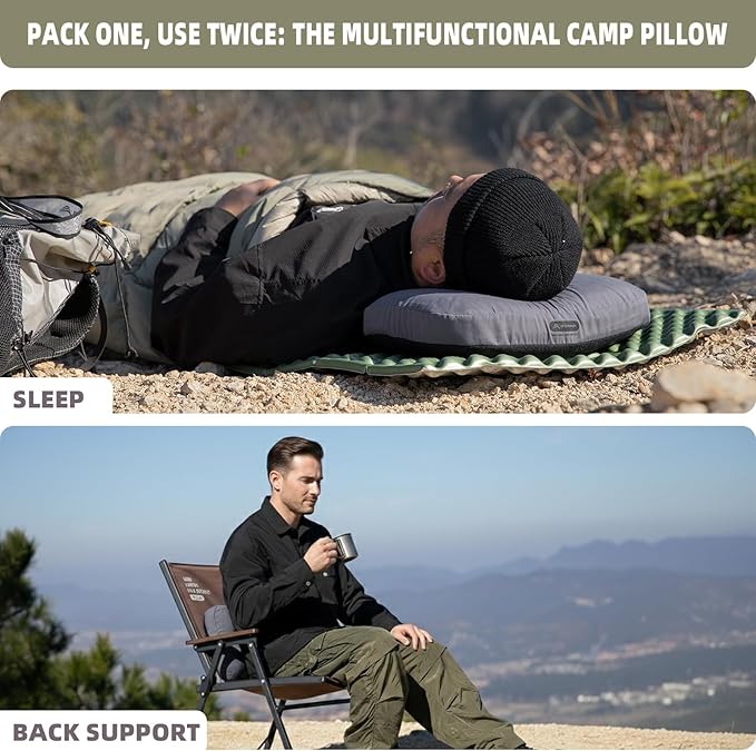 BISINNA Camping Memory Foam Pillow Ultralight Travel Pillow Backpacking Pillow with Removable Cover Ergonomic Neck Lumbar Support for Outdoor Camp Sport Hiking Backpacking Sleep (Gray)