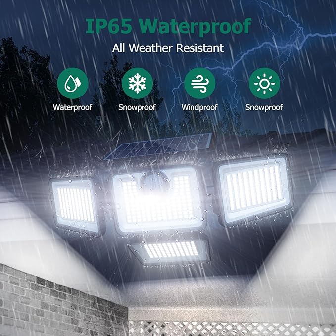 4500LM Solar Lights Outdoor 4 Adjustable Heads Motion Sensor Lights 3 Modes 6500K IP65 Waterproof Solar Security Wall Lights Remote Control Flood Lights Garden Outside Backyard 3 Pack