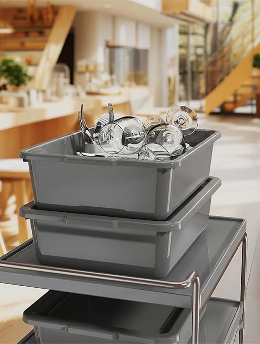 Gray 13 L Commercial Bus Tubs/Tote Box with Lids Plastic Storage Wash Basin Tub 3-Pack