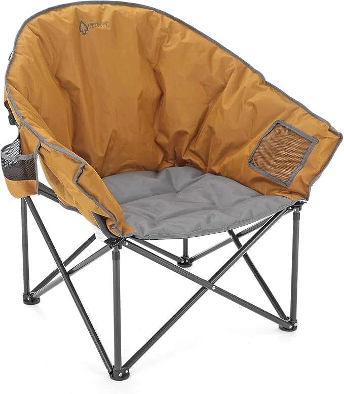 ARROWHEAD OUTDOOR Oversized Heavy-Duty Club Folding Camping Chair with Pocket Cup Holder Portable Padded Moon Round Saucer Supports 330lbs Carrying Bag