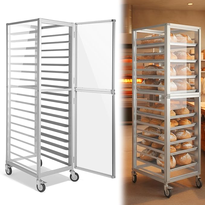 QUNZIDRESS18 Pan Commercial Bakery Rack - 18.5x24.6x70in Aluminum Cooling Speed Rack with Wheels for Home Kitchen Hotel Storage Trolley