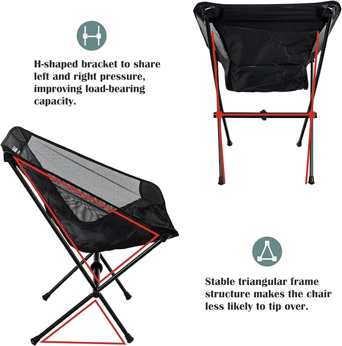 Ultra-Light Folding Camping Chair All-Aluminum Frame Surper Breathable Fabric Easy to Carry Compact Storage Size (2 Black)