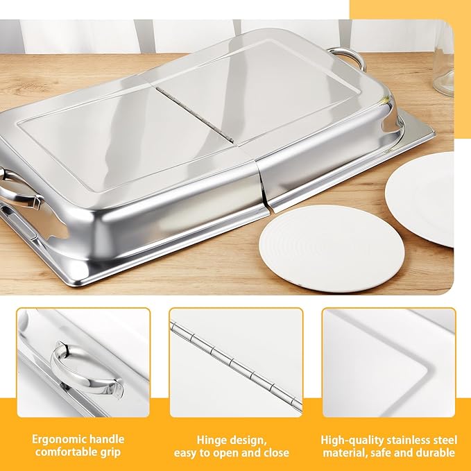 Blulu 4 Pack Hinged Dome Cover with Handle 21. 65 x 13 x 2. 56 Inch Steam Table Pan Hotel Pan Cover Stainless Steel Hinged Dome