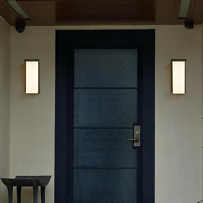 Maxxima 14 LED Porch Lantern Outdoor Wall Light Black with Frosted Lens 2500 Lumens 5 CCT 2700K/3000K/3500K/4000K/5000K Modern Exterior Patio Sconce Lantern