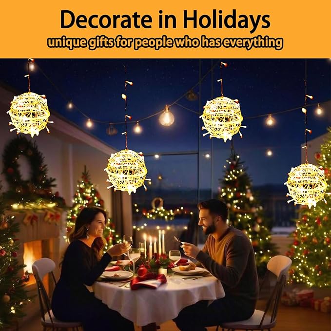 Christmas Solar String Lights Outdoor 4Pc 160LED 29.5ft Solar Powered Globe Fairy Lights Waterproof 8 Modes Ball Lights Outside for Tree Garden Yard Porch Lawn Holiday Decor Warm White