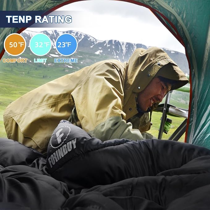 0 Degree Flannel Double Sleeping Bag for Adults Couples or Family - Winter Queen Size Waterproof &amp Warm 2-Person Sleeping Bag for Cold Weather Camping RV Travel