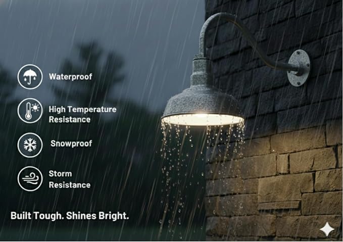AGB101-10-AS8 GALVENIZE - Standard Barn Light with Gooseneck Arm | Outdoor LED Lights Classic Floodlight Design for Barn Lights Outdoor Durable Metal Construction Energy-Efficient