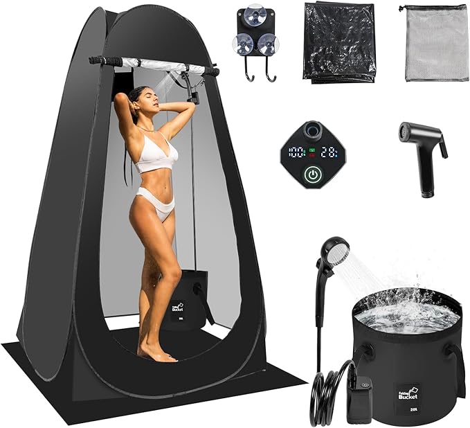 Pop Up Shower Tent for Camping Portable Outdoor Privacy Shower Tent with 6000mAh Rechargeable Shower