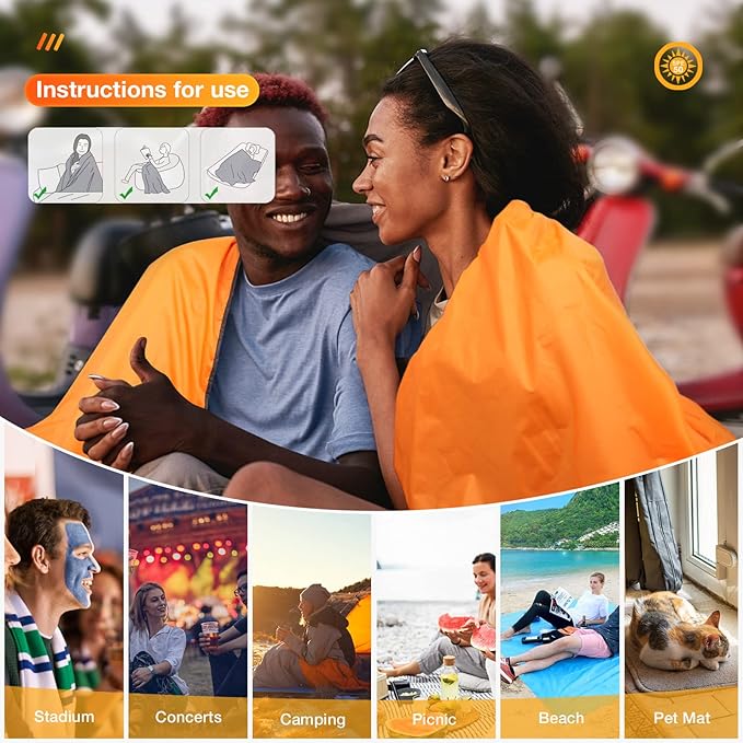 DUKUSEEK Hooded Outdoor Blanket Extra Large (79 x 56) Waterproof Camping Blanket Quilted Fleece Warm Windproof Sand Proof Portable and Wear-Resistant for Sports Picnic Hiking Travel…