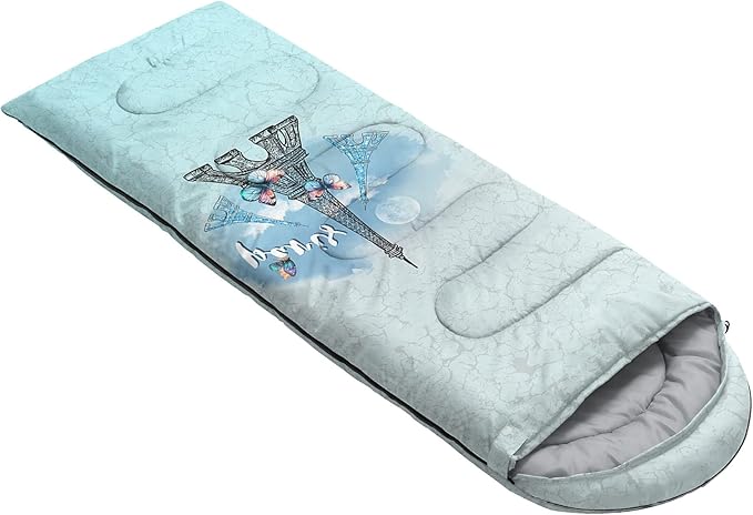Kids Sleeping Bag for Boys GirlsEiffel Tower Print-Lightweight Warm Portable Outdoor Indoor-Waterproof Cold Weather Resistant Sleeping Bag for Camping Hiking(Eiffel Tower)