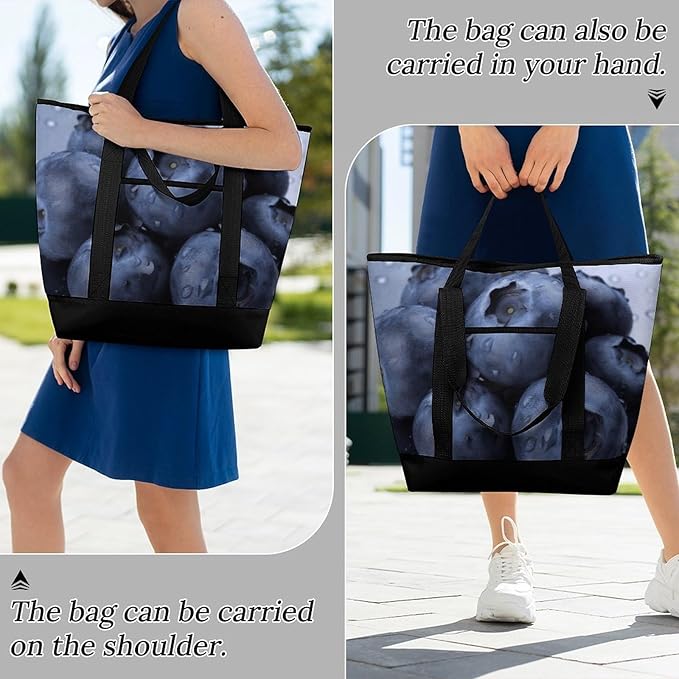 Insulated Shopping BagLarge Reusable Cooler Bags Blueberry Printed Foldable Shopping BagTravel Waterproof Shoulder Bag
