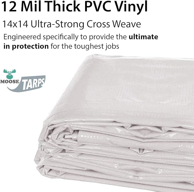 Heavy Duty Tarp 100% Waterproof 12mil Thick PVC Vinyl Tent Tarp for Camping Multi-Purpose Thick Protective Cover Weather Proof Heavy Duty UV Resistant 20 Feet x 40 Feet White