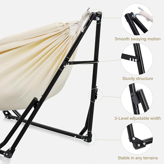 GDY Hammock Chair with Stand 550 lb Capacity Easy Set Up with Carrying Bag Portable for Travel/Backpacking/Beach/Backyard White.