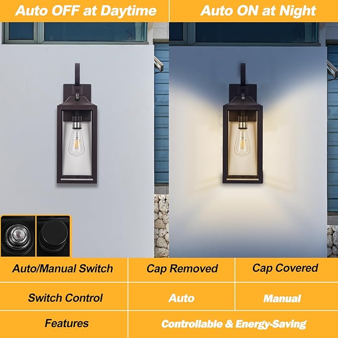 Oil Rubbed Bronze Dusk to Dawn Outdoor Wall Light 19 Large Outside Farmhouse Wall Sconce Brown Industrial Wall Mount Light Fixture Waterproof Porch Lighting Exterior Lamp for House Garage
