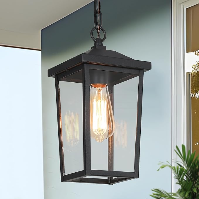 LOG BARN Outdoor Pendant Light Fixture Farmhouse Exterior Lights Anti-Rust Ceiling Outdoor Light with Clear Glass Lantern Hanging Light for Front Door Entry Porch and Gazebo