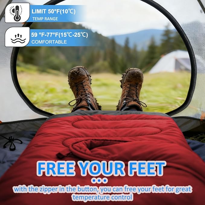 oaskys Camping Sleeping Bag - 3 Season Warm &amp Cool Weather - Summer Spring Fall Lightweight Waterproof for Adults Kids - Camping Gear Equipment Traveling and Outdoors
