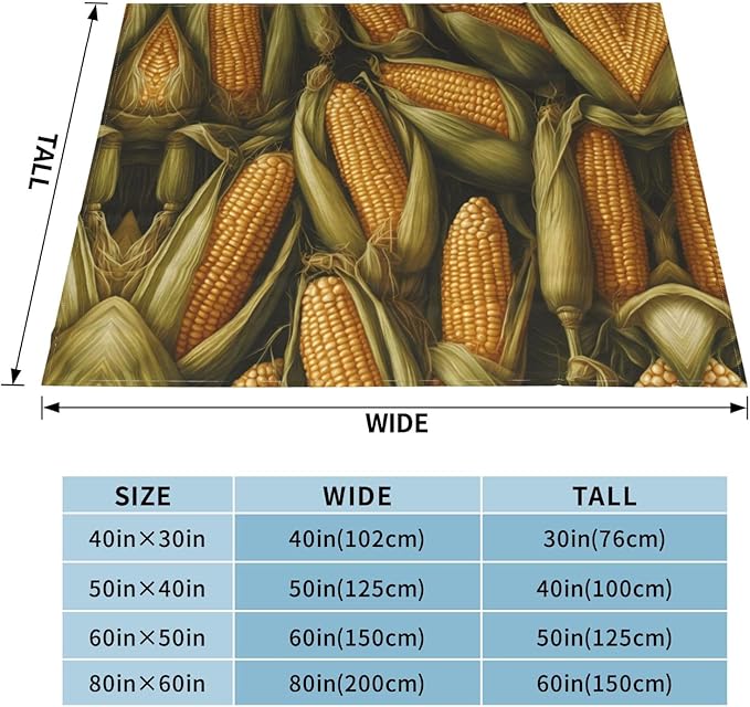 Corn 80x60 Printed Soft Fleece Blanket for Sofa Bed and Camping - Cozy Blanket for Travel Picnics Nighttime Use