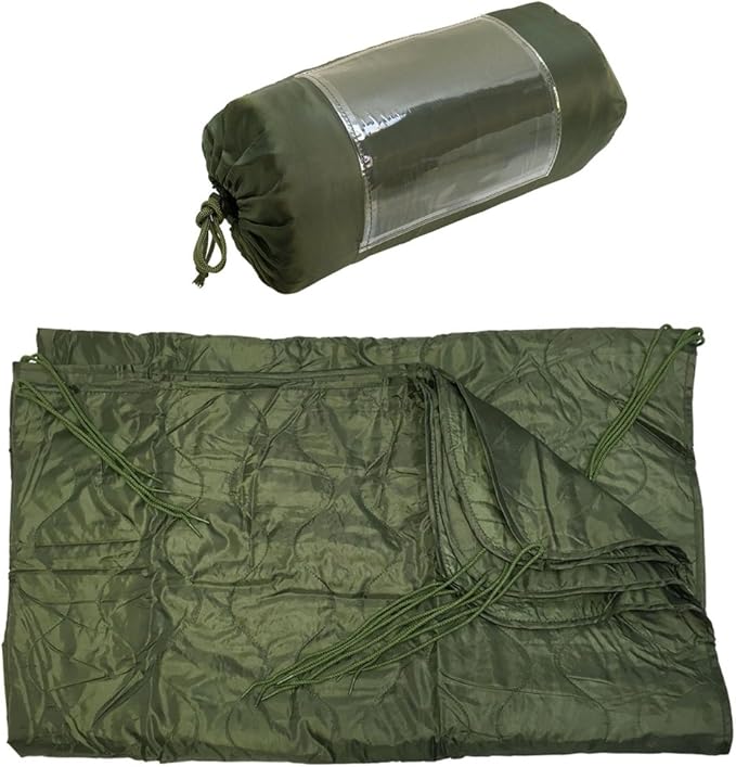 Prolinemax OD Green 86''L x 58''W G.I Style Poncho Liner Blanket Sleeping Bag Liner Rip-Stop Nylon w/Pouch