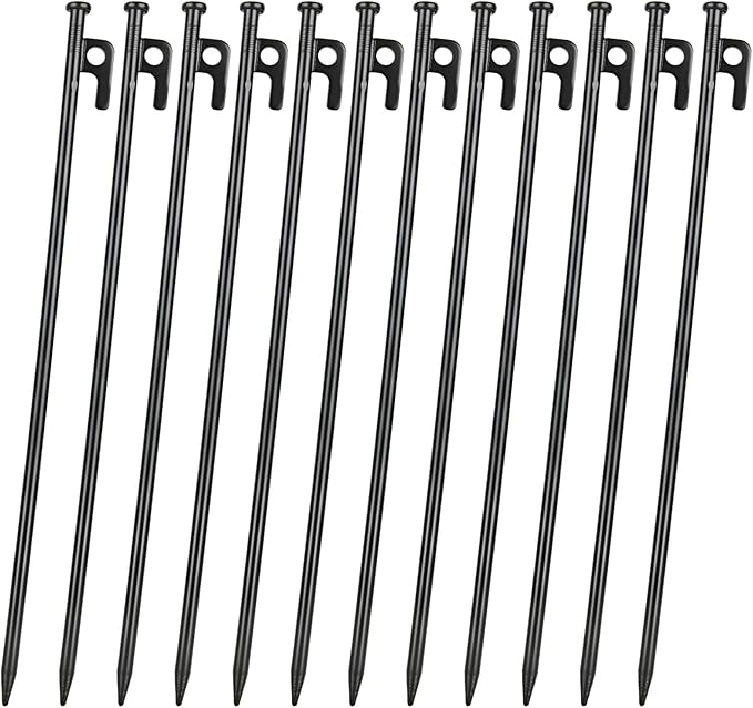 12PCS Tent Stakes Heavy Duty 16Inch Metal Camping Stakes Tent Pegs for Outdoors Mountain-Climbing Camping Hiking