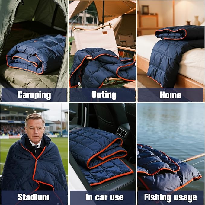 Down Camping Blanket - Lightweight Packable Warm Puffy Travel Quilt with Footbox 650 Fill Power Waterproof Outdoor Blankets for Hiking Travel Down Quilt Navy Blue 1lb 1oz / 77''*52''