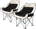 Oversized Camping Chair Portable Folding Padded Camping Chairs with Cup Holder and Carry Bag Heavy Duty Outdoor Camping Chairs for Adults Up to 400Lb for Fishing (Black-2 Pack)