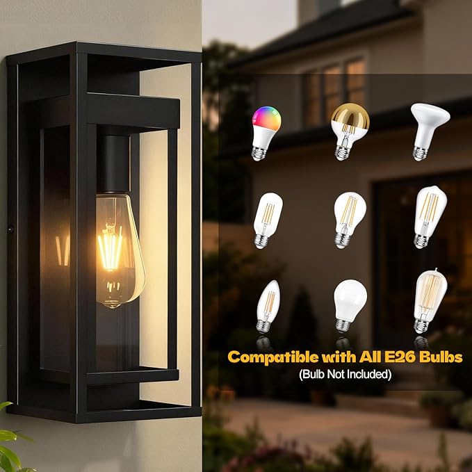 15in Outdoor Wall Sconce-Black Modern Exterior Lighting Fixture Waterproof Porch Lights Large Outside Lantern Wall Mounted for Coach Doorway Patio