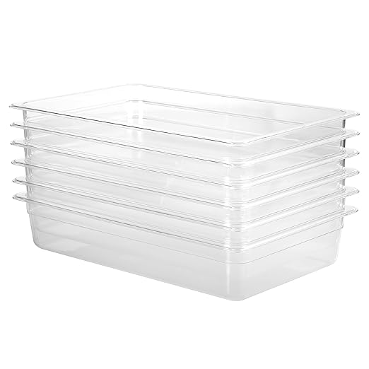 EGGKITPO 6-Pack 1/1 Size Food Pan 4 Inch Deep BPA Free Polycarbonate Food Storage Containers for Busy Kitchen Stackable Clear Hotel Pan for Buffet Party Supplies Dishwasher Safe