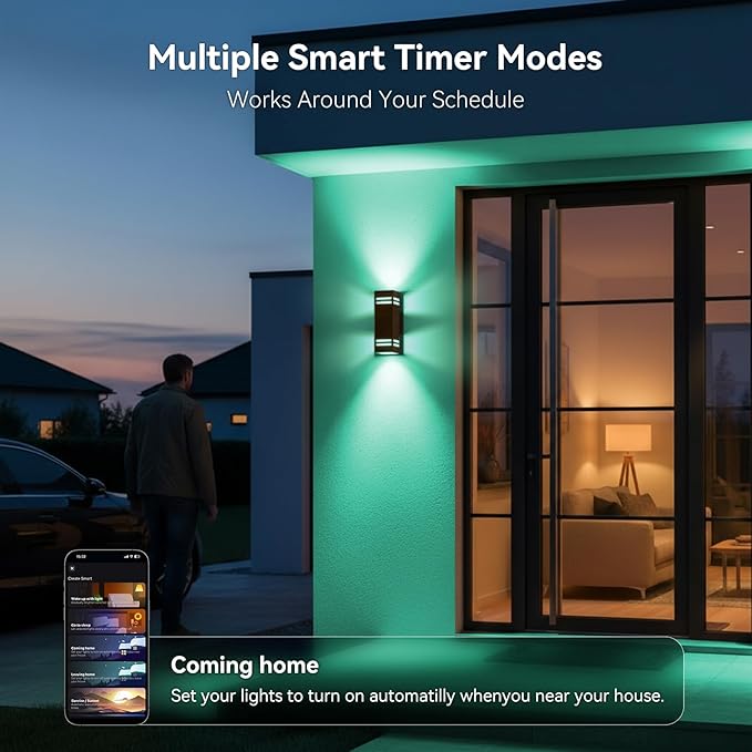Smart Outdoor Wall Lights 2 Pack IP65 RGB Wall Lights Up Down Outdoor Lights Color Changing RGBCW APP Control Exterior Lighting Fixture Compatible with Alexa Google Assistant