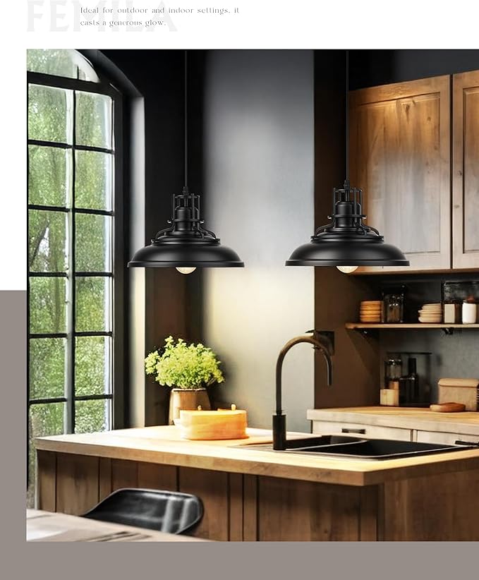 FEMILA 12 Modern Pendant Lights Kitchen Island Black Pendant Light Fixtures for Foyer Cafe Kitchen Adjustable Height 2 Pack 4FY15-MP-2PK BK-1